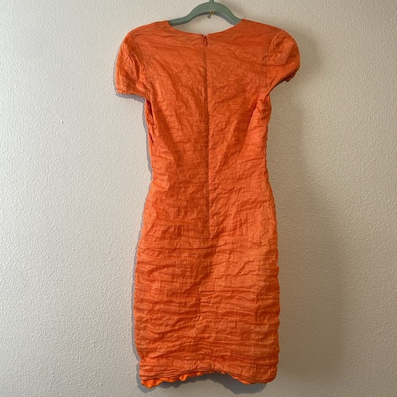Yigal Azrouel orange Crinkle Fabric V-Neck Cap Sleeve Bodycon Dress - Picture 7 of 7